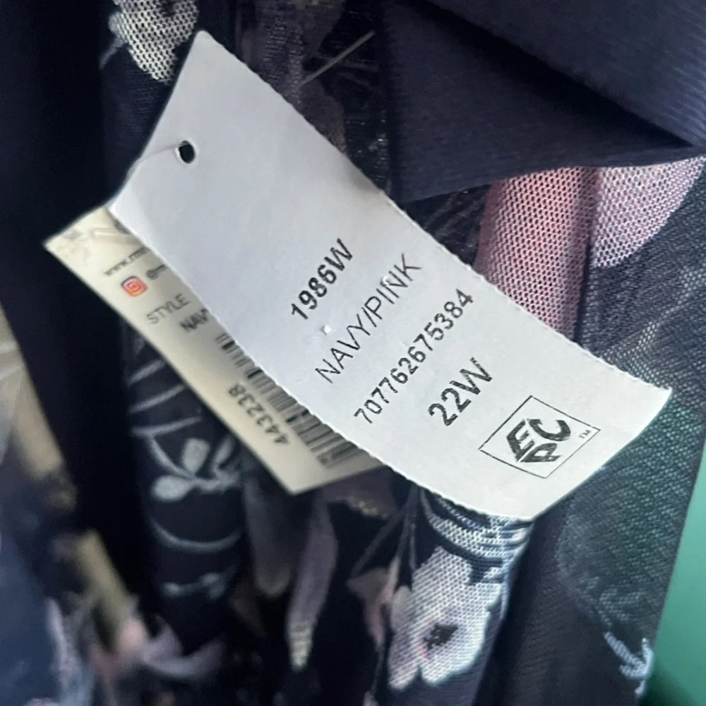 🆕 R&M Richards 22W Navy Pink Floral Mesh Jacket Kimono Cardigan Duster Plus Size - Picture 14 of 16